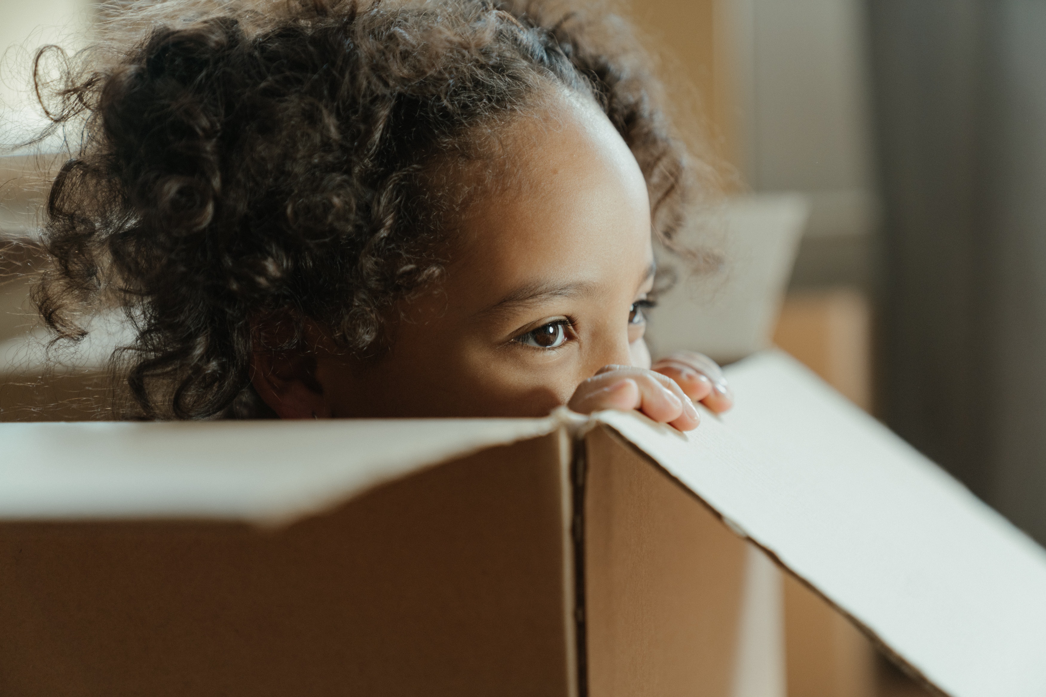 A child in a cardboard box
